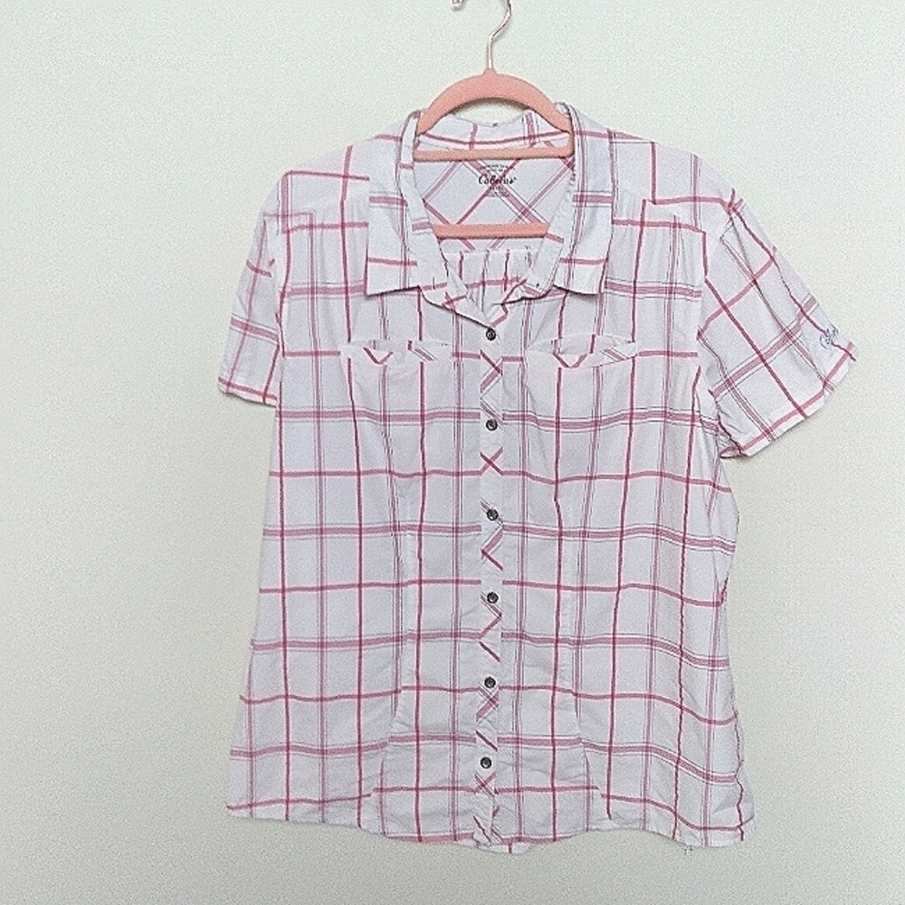 Cabela's Short Sleeve Red and White Plaid Button Down Shirt Size XL